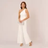 Adrianna Papell Beaded One-Shoulder Matte Jersey Jumpsuit In Ivory