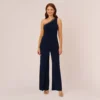Adrianna Papell Beaded One-Shoulder Matte Jersey Jumpsuit In Midnight