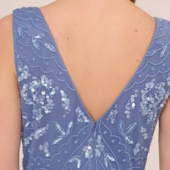 Adrianna Papell Hand-Beaded Ankle-Length Dress In French Blue -Glam Mirth Sales AP1E209645 AA544 Regular Lifestyle