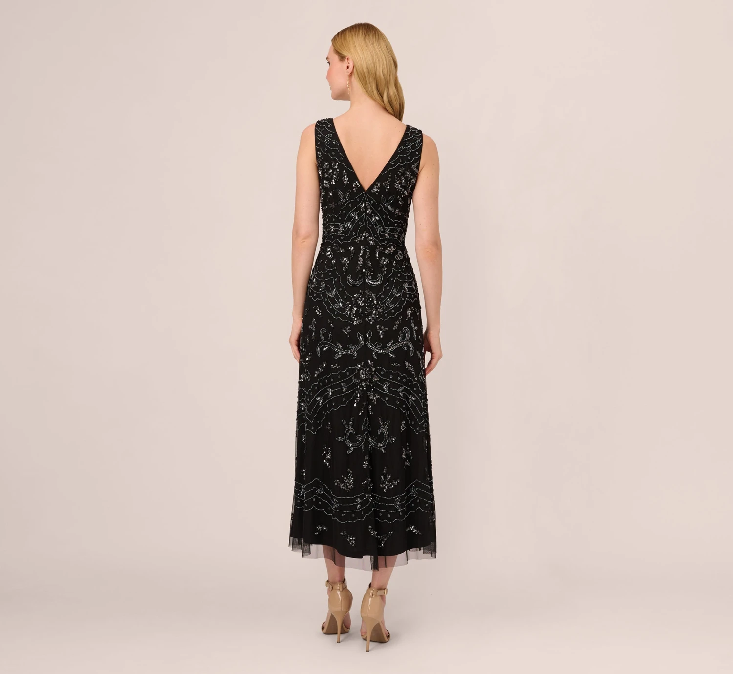 Adrianna Papell Hand-Beaded Ankle-Length Dress In Black Gunmetal 4 Adrianna Papell Hand-Beaded Ankle-Length Dress In Black Gunmetal - Image 4