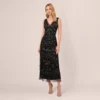 Adrianna Papell Hand-Beaded Ankle-Length Dress In Black Gunmetal