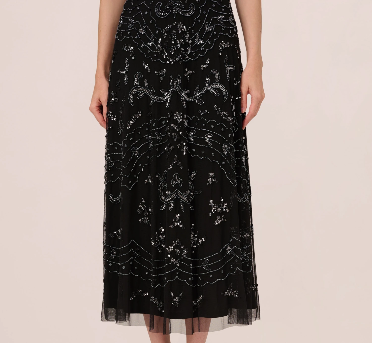 Adrianna Papell Hand-Beaded Ankle-Length Dress In Black Gunmetal 5 Adrianna Papell Hand-Beaded Ankle-Length Dress In Black Gunmetal - Image 5