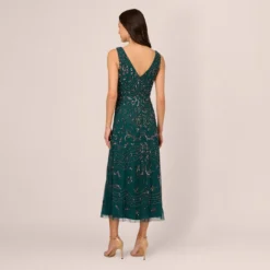 Adrianna Papell Hand-Beaded Ankle-Length Dress In Gem Green 9 Adrianna Papell Hand-Beaded Ankle-Length Dress In Gem Green -Glam Mirth Sales AP1E209645 AW303 Regular Back