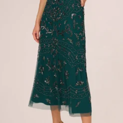 Adrianna Papell Hand-Beaded Ankle-Length Dress In Gem Green 10 Adrianna Papell Hand-Beaded Ankle-Length Dress In Gem Green -Glam Mirth Sales AP1E209645 AW303 Regular Lifestyle