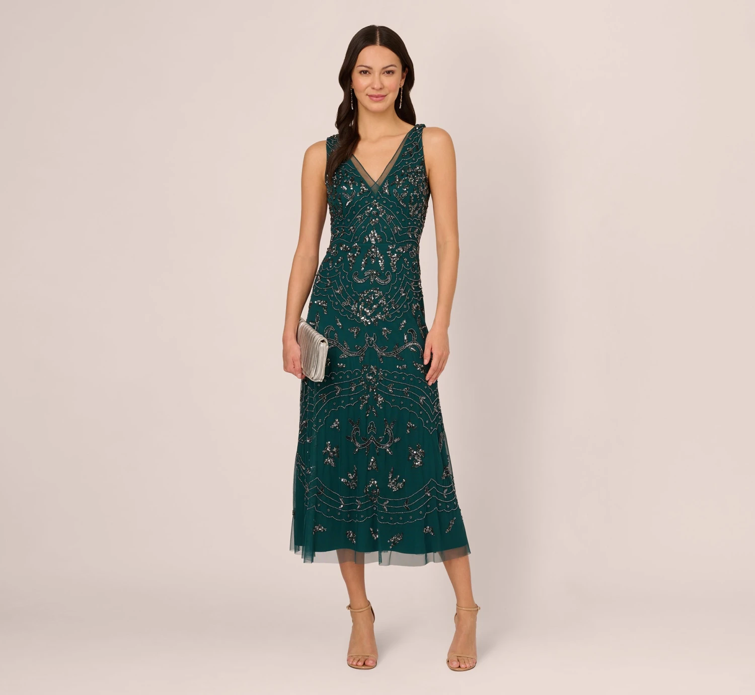Adrianna Papell Hand-Beaded Ankle-Length Dress In Gem Green 2 Adrianna Papell Hand-Beaded Ankle-Length Dress In Gem Green - Image 2