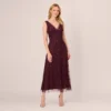 Adrianna Papell Hand-Beaded Ankle-Length Dress In Night Plum