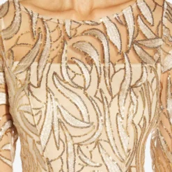 Adrianna Papell Embroidered And Hand-Sequined Illusion A-Line Long Gown In Champagne Gold 7 Adrianna Papell Embroidered And Hand-Sequined Illusion A-Line Long Gown In Champagne Gold -Glam Mirth Sales AP1E209738 AQ298 Regular Detail