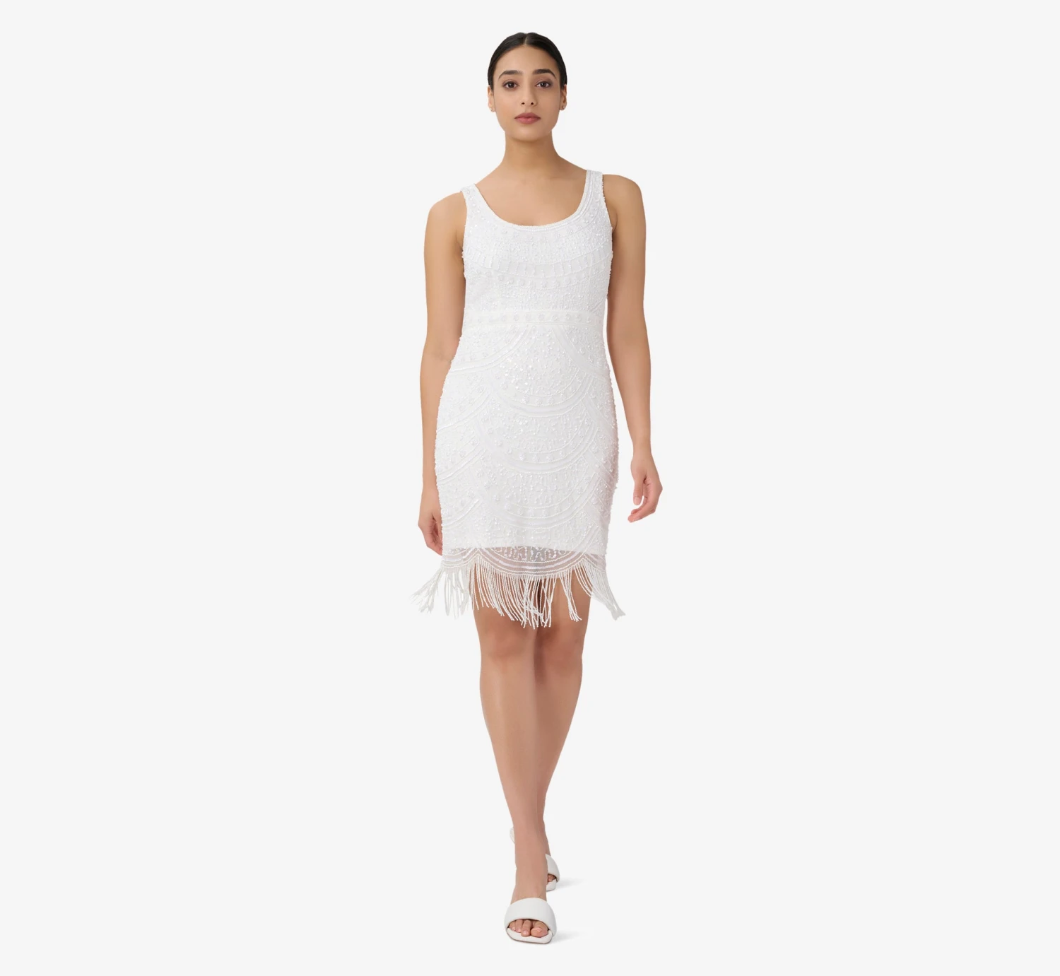 Adrianna Papell Hand-Beaded And Fringed Short Sheath Cocktail Dress In Ivory 3 Adrianna Papell Hand-Beaded And Fringed Short Sheath Cocktail Dress In Ivory - Image 3