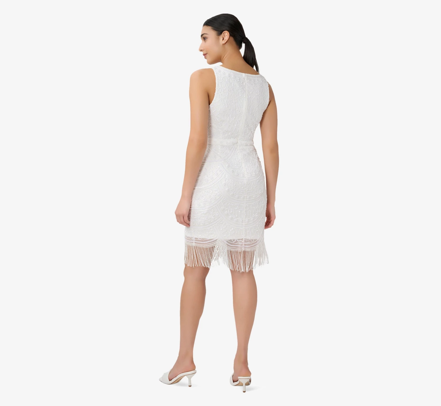 Adrianna Papell Hand-Beaded And Fringed Short Sheath Cocktail Dress In Ivory 2 Adrianna Papell Hand-Beaded And Fringed Short Sheath Cocktail Dress In Ivory - Image 2