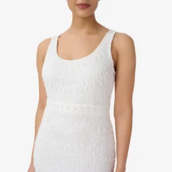 Adrianna Papell Hand-Beaded And Fringed Short Sheath Cocktail Dress In Ivory 10 Adrianna Papell Hand-Beaded And Fringed Short Sheath Cocktail Dress In Ivory -Glam Mirth Sales AP1E209791 AA194 Regular Detail