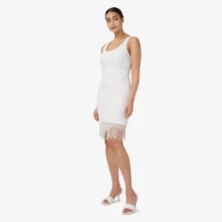 Adrianna Papell Hand-Beaded And Fringed Short Sheath Cocktail Dress In Ivory 9 Adrianna Papell Hand-Beaded And Fringed Short Sheath Cocktail Dress In Ivory -Glam Mirth Sales AP1E209791 AA194 Regular Side