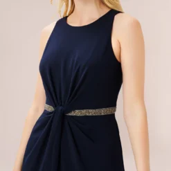 Adrianna Papell Crystal-Trimmed Crepe Jumpsuit In Midnight 8 Adrianna Papell Crystal-Trimmed Crepe Jumpsuit In Midnight -Glam Mirth Sales AP1E209830 AB411 Regular Detail