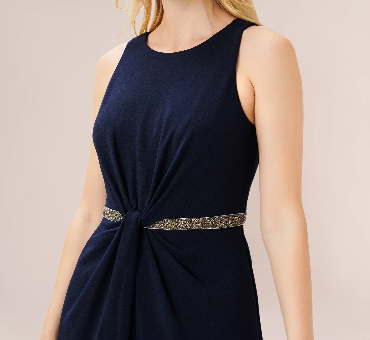 Adrianna Papell Crystal-Trimmed Crepe Jumpsuit In Midnight 4 Adrianna Papell Crystal-Trimmed Crepe Jumpsuit In Midnight - Image 4