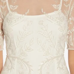 Adrianna Papell Handed-Beaded Illusion Midi-Length Sheath Cocktail Dress In Ivory 9 Adrianna Papell Handed-Beaded Illusion Midi-Length Sheath Cocktail Dress In Ivory -Glam Mirth Sales AP1E209848 AA194 Regular Detail