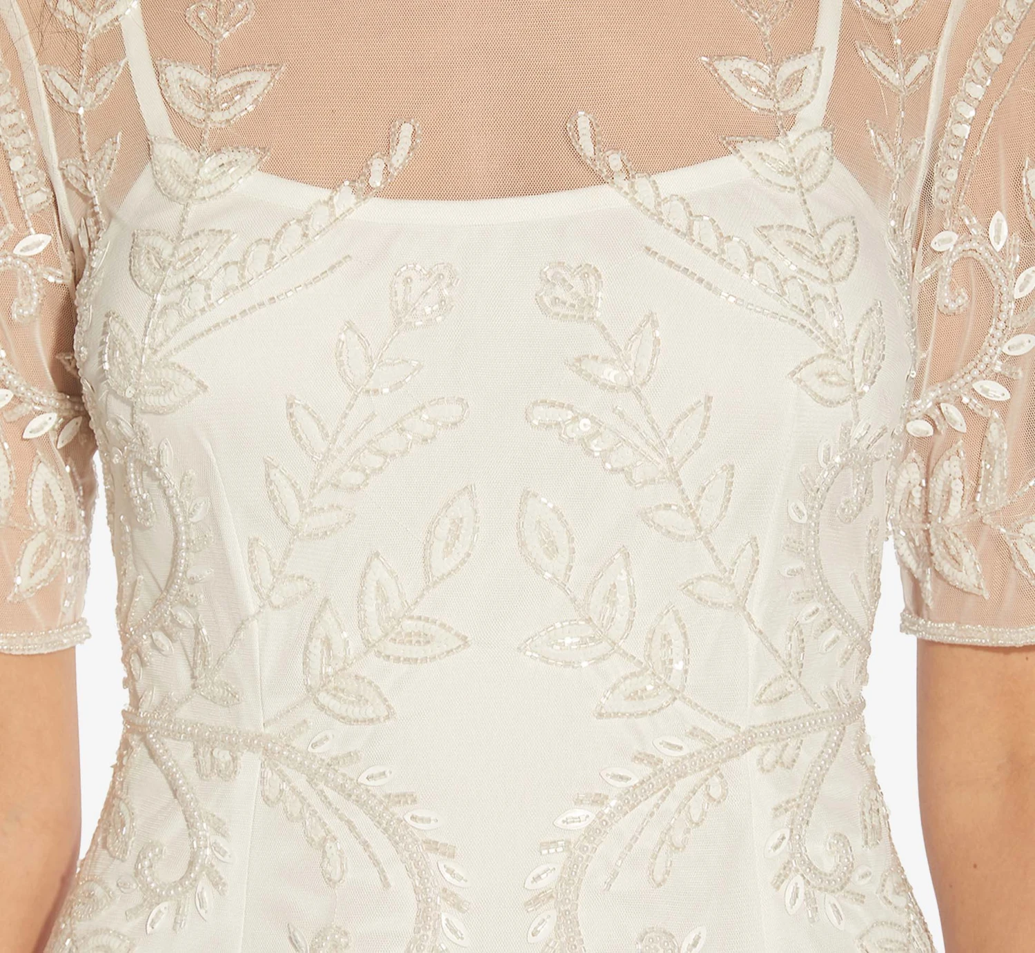 Adrianna Papell Handed-Beaded Illusion Midi-Length Sheath Cocktail Dress In Ivory 5 Adrianna Papell Handed-Beaded Illusion Midi-Length Sheath Cocktail Dress In Ivory - Image 5