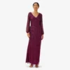Adrianna Papell Hand-Beaded Illusion Long Gown In Bordeaux