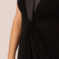 Adrianna Papell Plus Size Matte Jersey Twist Front Tuxedo Long Gown In Black -Glam Mirth Sales AP1E209882 AA002 Plus Detail