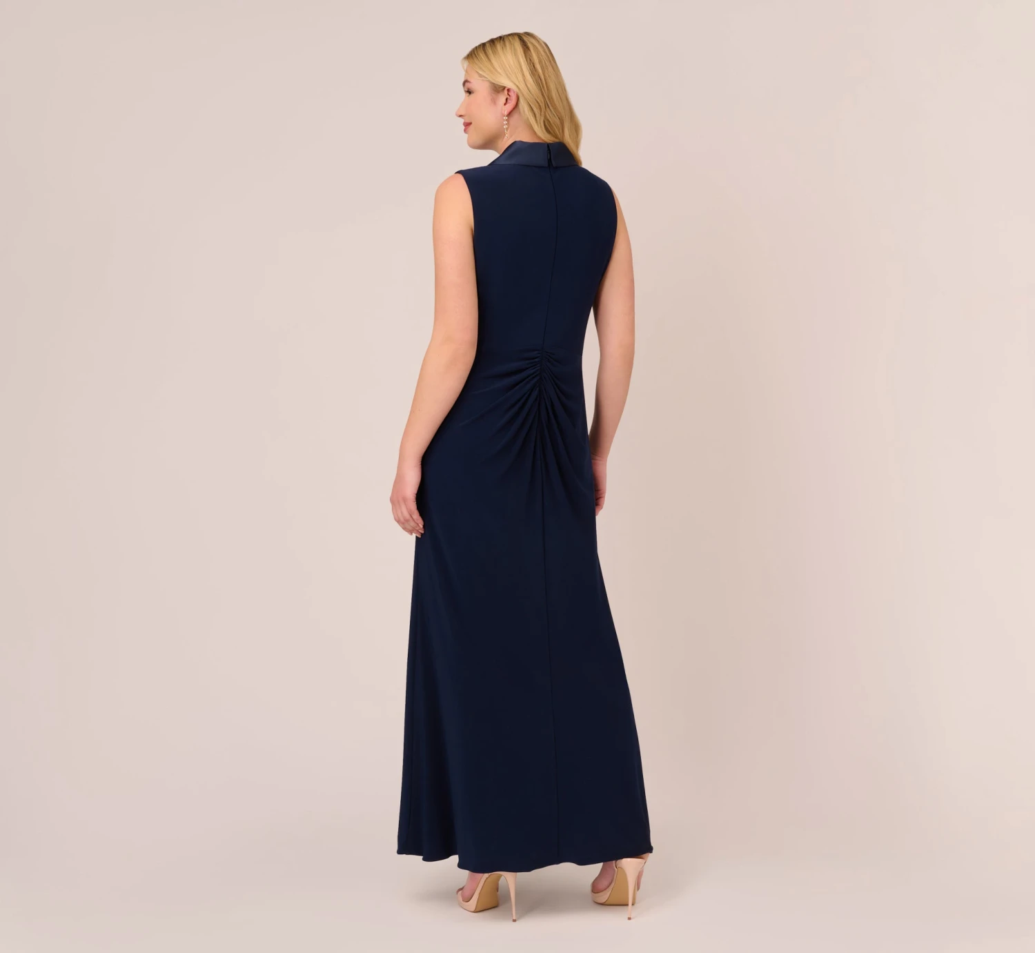 Adrianna Papell Plus Size Matte Jersey Twist Front Tuxedo Long Gown In Midnight 3 Adrianna Papell Plus Size Matte Jersey Twist Front Tuxedo Long Gown In Midnight - Image 3