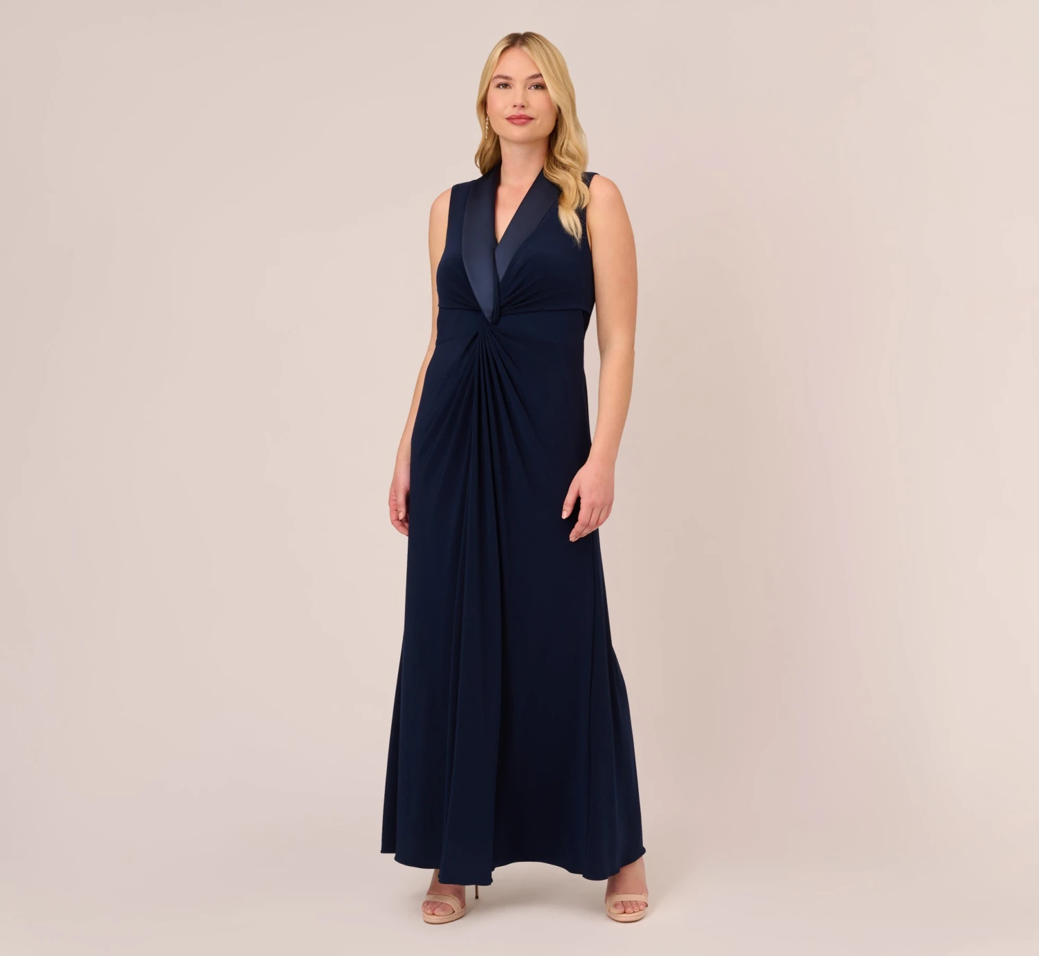 Adrianna Papell Plus Size Matte Jersey Twist Front Tuxedo Long Gown In Midnight 1 Adrianna Papell Plus Size Matte Jersey Twist Front Tuxedo Long Gown In Midnight