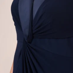 Adrianna Papell Plus Size Matte Jersey Twist Front Tuxedo Long Gown In Midnight 10 Adrianna Papell Plus Size Matte Jersey Twist Front Tuxedo Long Gown In Midnight -Glam Mirth Sales AP1E209882 AB411 Plus Detail