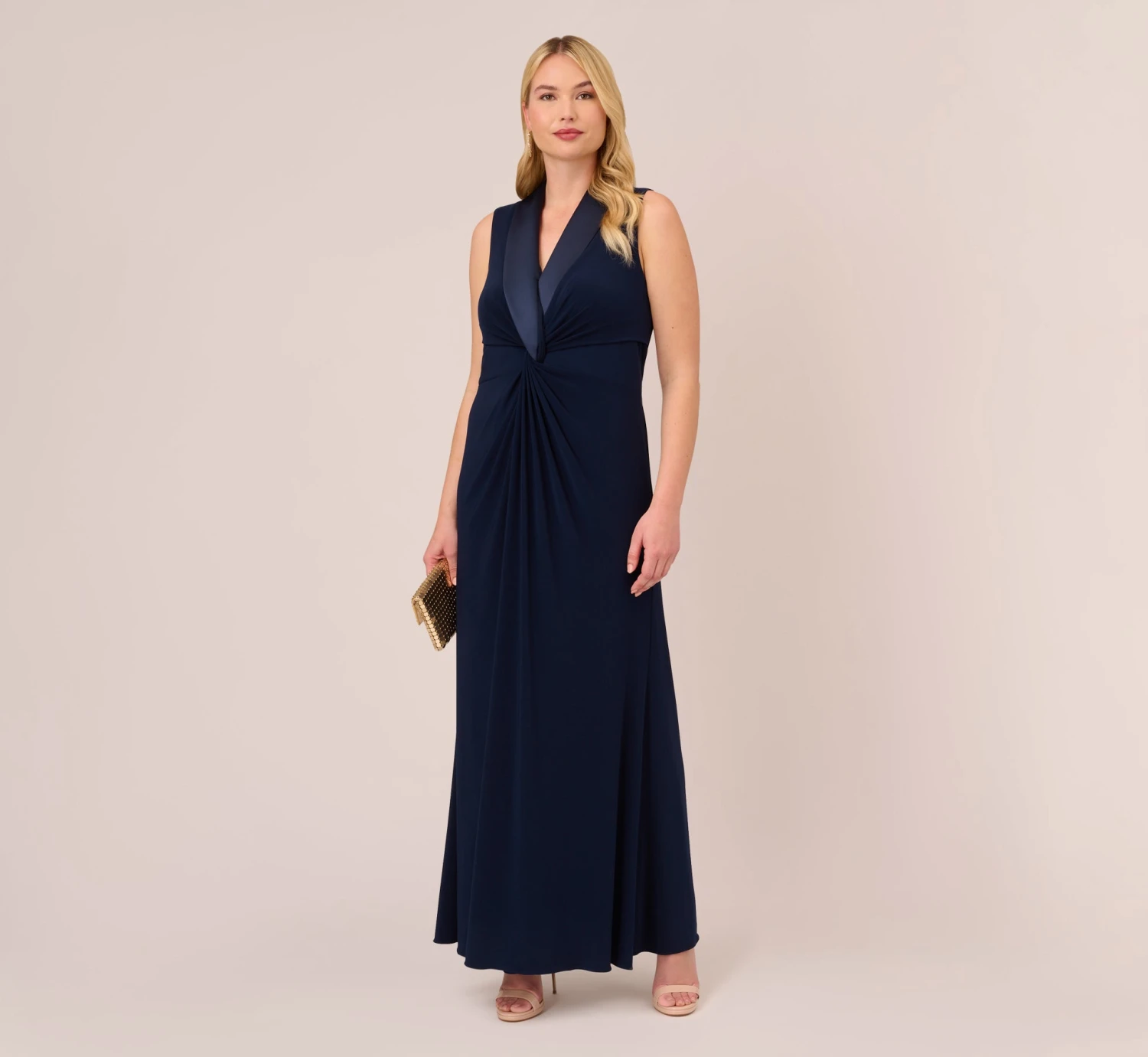 Adrianna Papell Plus Size Matte Jersey Twist Front Tuxedo Long Gown In Midnight 2 Adrianna Papell Plus Size Matte Jersey Twist Front Tuxedo Long Gown In Midnight - Image 2