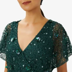 Adrianna Papell Hand-Beaded 3D Floral Blouson Long Gown In Dusty Emerald 10 Adrianna Papell Hand-Beaded 3D Floral Blouson Long Gown In Dusty Emerald -Glam Mirth Sales AP1E209936 AA302 Regular Detail
