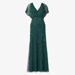 Adrianna Papell Hand-Beaded 3D Floral Blouson Long Gown In Dusty Emerald 11 Adrianna Papell Hand-Beaded 3D Floral Blouson Long Gown In Dusty Emerald -Glam Mirth Sales AP1E209936 AA302 Regular Flat