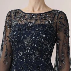 Adrianna Papell Hand-Beaded Illusion Long Column Gown In Midnight 5 Adrianna Papell Hand-Beaded Illusion Long Column Gown In Midnight -Glam Mirth Sales AP1E209952 AG410 Regular Detail