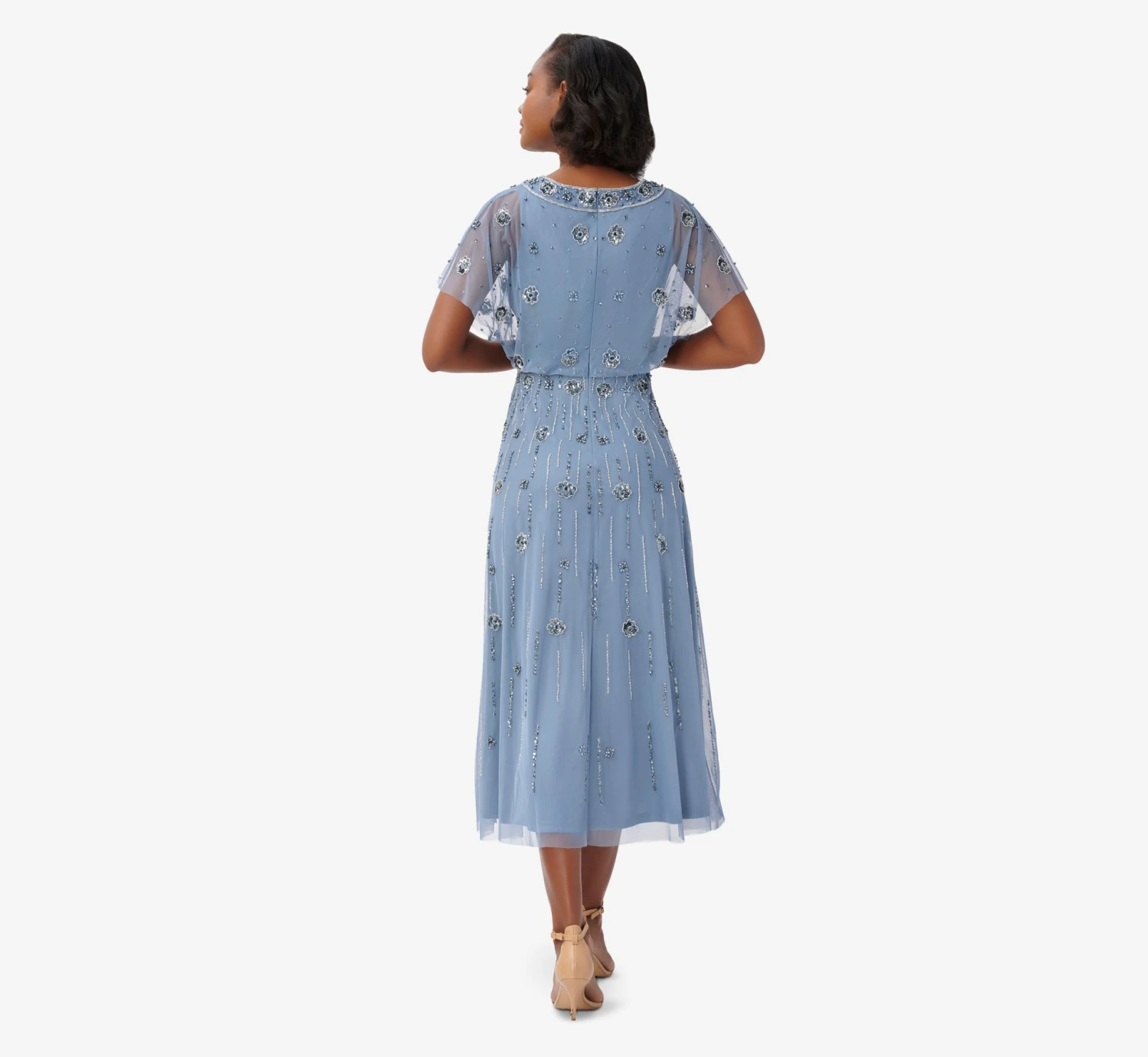Adrianna Papell Floral Hand-Beaded Ankle-Length Blouson Dress In Vintage Blue 2 Adrianna Papell Floral Hand-Beaded Ankle-Length Blouson Dress In Vintage Blue - Image 2