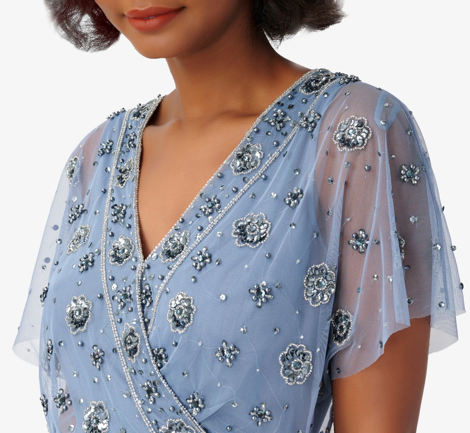 Adrianna Papell Floral Hand-Beaded Ankle-Length Blouson Dress In Vintage Blue 4 Adrianna Papell Floral Hand-Beaded Ankle-Length Blouson Dress In Vintage Blue - Image 4
