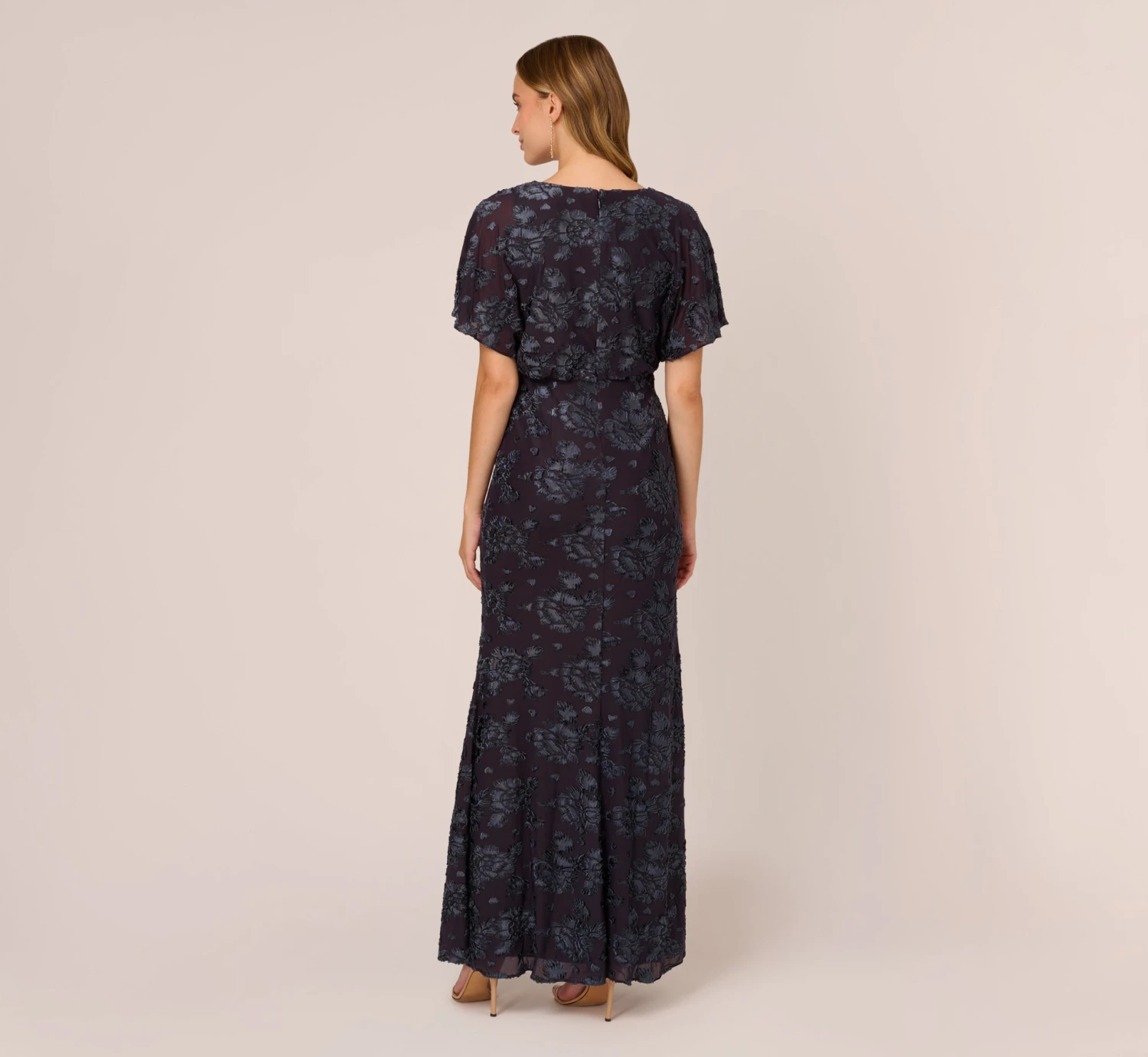 Adrianna Papell Floral Burnout Velvet Long Blouson Gown In Midnight 5 Adrianna Papell Floral Burnout Velvet Long Blouson Gown In Midnight - Image 5