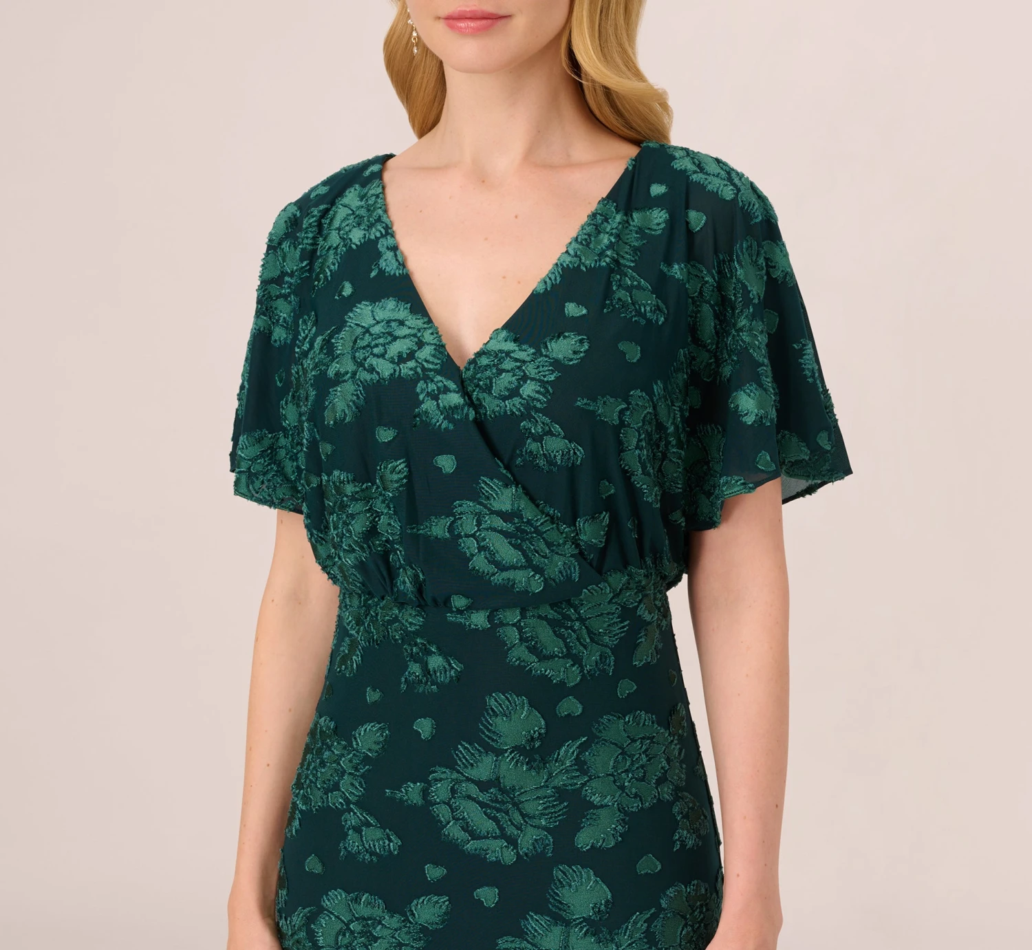 Adrianna Papell Floral Burnout Velvet Long Blouson Gown In Hunter 3 Adrianna Papell Floral Burnout Velvet Long Blouson Gown In Hunter - Image 3
