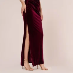 Adrianna Papell Velvet One Shoulder Gown With Beaded Neckline In Burgundy 10 Adrianna Papell Velvet One Shoulder Gown With Beaded Neckline In Burgundy -Glam Mirth Sales AP1E209998 AC506 Regular Lifestyle