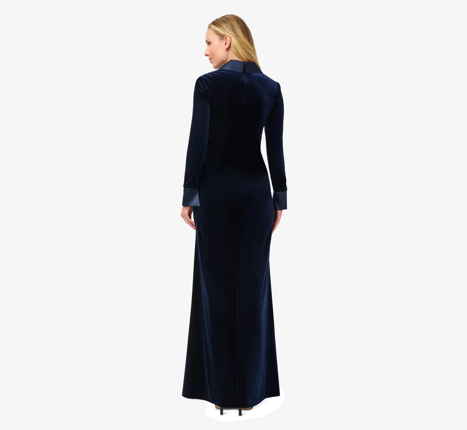 Adrianna Papell Velvet And Charmeuse Twist Front Long Tuxedo Gown In Midnight 2 Adrianna Papell Velvet And Charmeuse Twist Front Long Tuxedo Gown In Midnight - Image 2