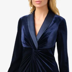 Adrianna Papell Velvet And Charmeuse Twist Front Long Tuxedo Gown In Midnight 7 Adrianna Papell Velvet And Charmeuse Twist Front Long Tuxedo Gown In Midnight -Glam Mirth Sales AP1E210007 AB411 Regular Detail