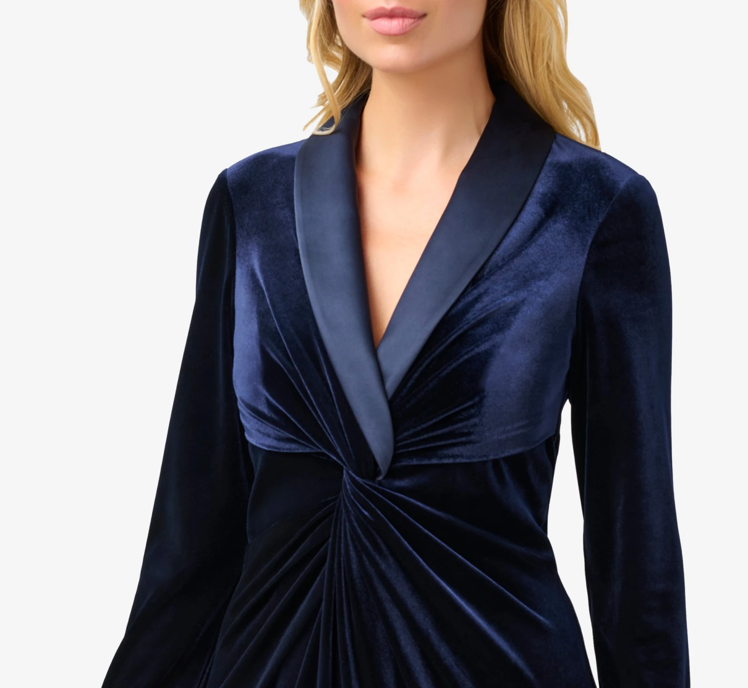 Adrianna Papell Velvet And Charmeuse Twist Front Long Tuxedo Gown In Midnight 4 Adrianna Papell Velvet And Charmeuse Twist Front Long Tuxedo Gown In Midnight - Image 4