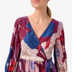 Adrianna Papell Floral-Print Faux Wrap Long Chiffon Gown In Burgundy Multi 9 Adrianna Papell Floral-Print Faux Wrap Long Chiffon Gown In Burgundy Multi -Glam Mirth Sales AP1E210044 AH940 Regular Detail