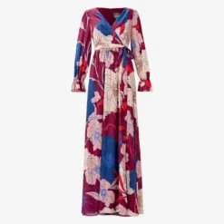 Adrianna Papell Floral-Print Faux Wrap Long Chiffon Gown In Burgundy Multi 8 Adrianna Papell Floral-Print Faux Wrap Long Chiffon Gown In Burgundy Multi -Glam Mirth Sales AP1E210044 AH940 Regular Flat