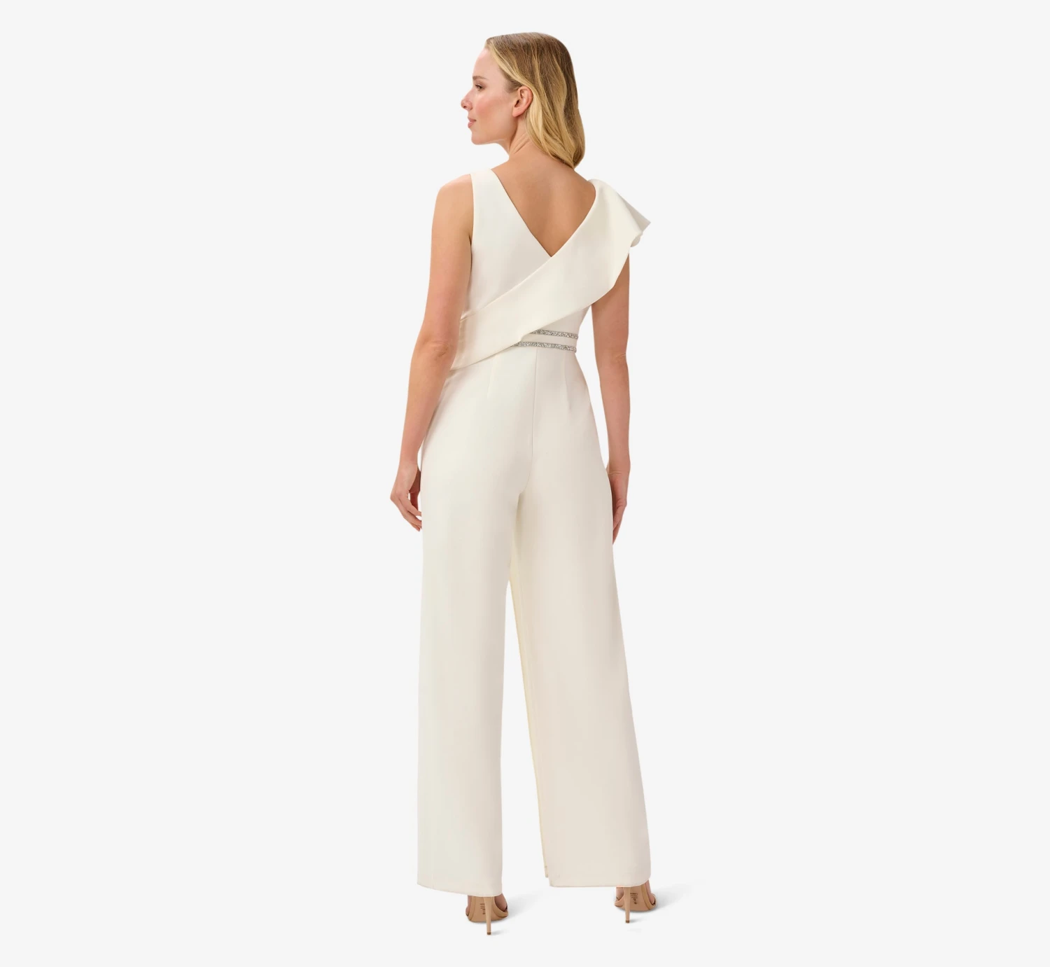 Adrianna Papell Ruffled Crepe Jumpsuit With Crystal Trim In Ivory 2 Adrianna Papell Ruffled Crepe Jumpsuit With Crystal Trim In Ivory - Image 2