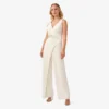 Adrianna Papell Ruffled Crepe Jumpsuit With Crystal Trim In Ivory