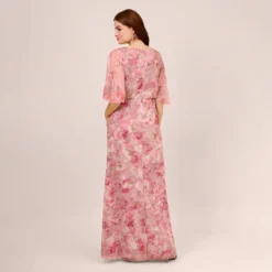 Adrianna Papell Floral-Print And Hand-Beaded Mesh Long Gown In Blush Multi 10 Adrianna Papell Floral-Print And Hand-Beaded Mesh Long Gown In Blush Multi -Glam Mirth Sales AP1E210055 AM970 Regular Back