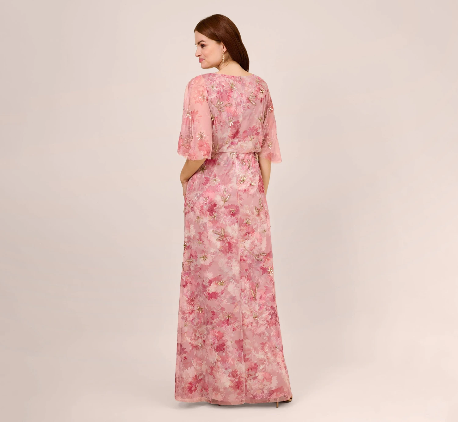 Adrianna Papell Floral-Print And Hand-Beaded Mesh Long Gown In Blush Multi 4 Adrianna Papell Floral-Print And Hand-Beaded Mesh Long Gown In Blush Multi - Image 4