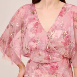 Adrianna Papell Floral-Print And Hand-Beaded Mesh Long Gown In Blush Multi 9 Adrianna Papell Floral-Print And Hand-Beaded Mesh Long Gown In Blush Multi -Glam Mirth Sales AP1E210055 AM970 Regular Detail