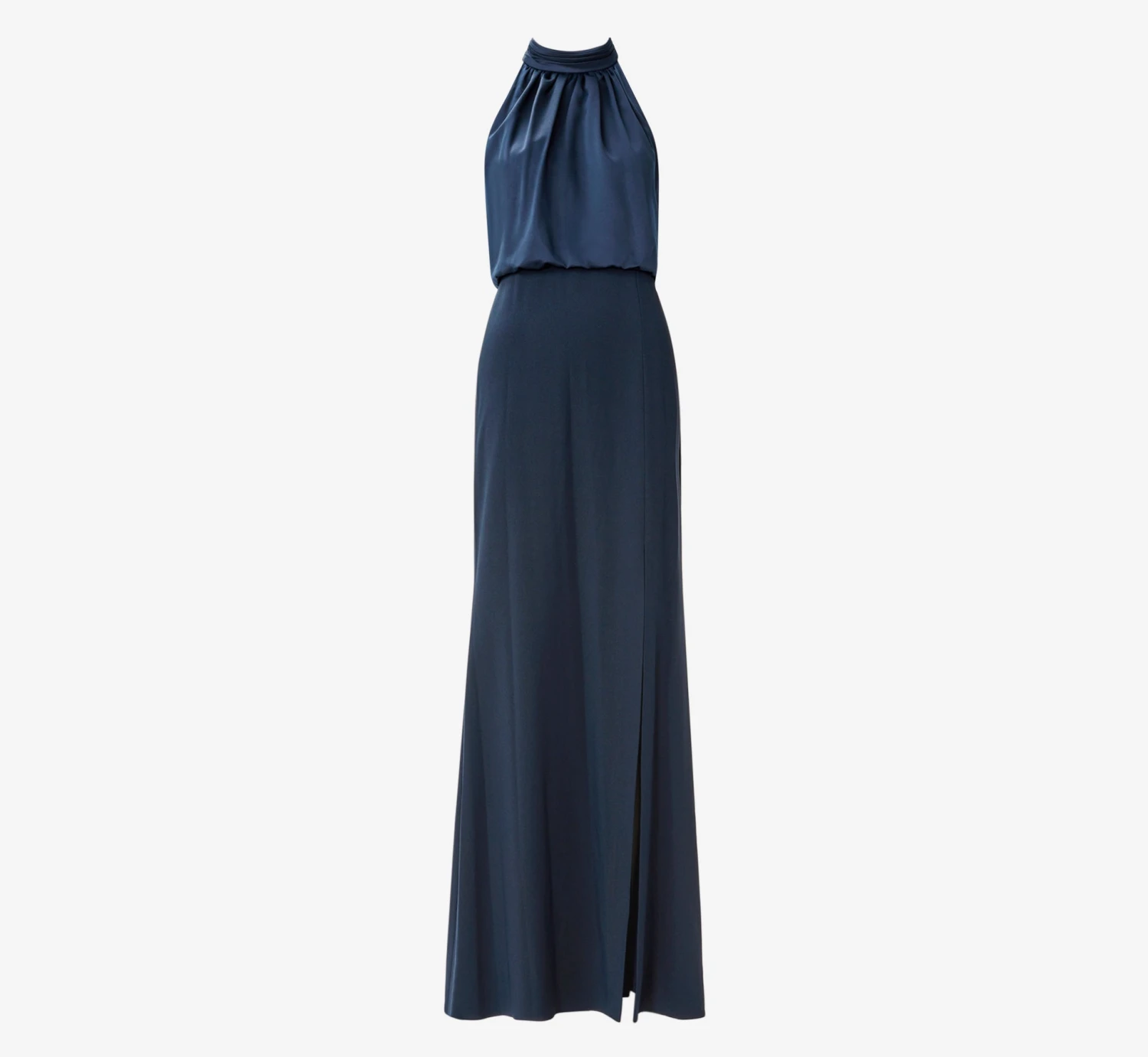 Adrianna Papell Satin Crepe Blouson Halter Long Gown In Dark Navy 4 Adrianna Papell Satin Crepe Blouson Halter Long Gown In Dark Navy - Image 4