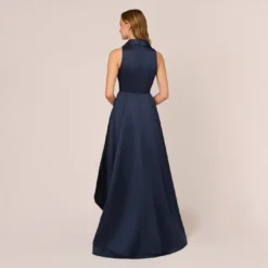 Adrianna Papell Mikado High/Low Midi-Length Tuxedo Gown In Midnight -Glam Mirth Sales AP1E210089 AB411 Regular Back
