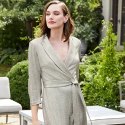 Adrianna Papell Foiled Stretch Jersey Tuxedo Jumpsuit In Light Gold 7 Adrianna Papell Foiled Stretch Jersey Tuxedo Jumpsuit In Light Gold -Glam Mirth Sales AP1E210104 AA267 Regular Default