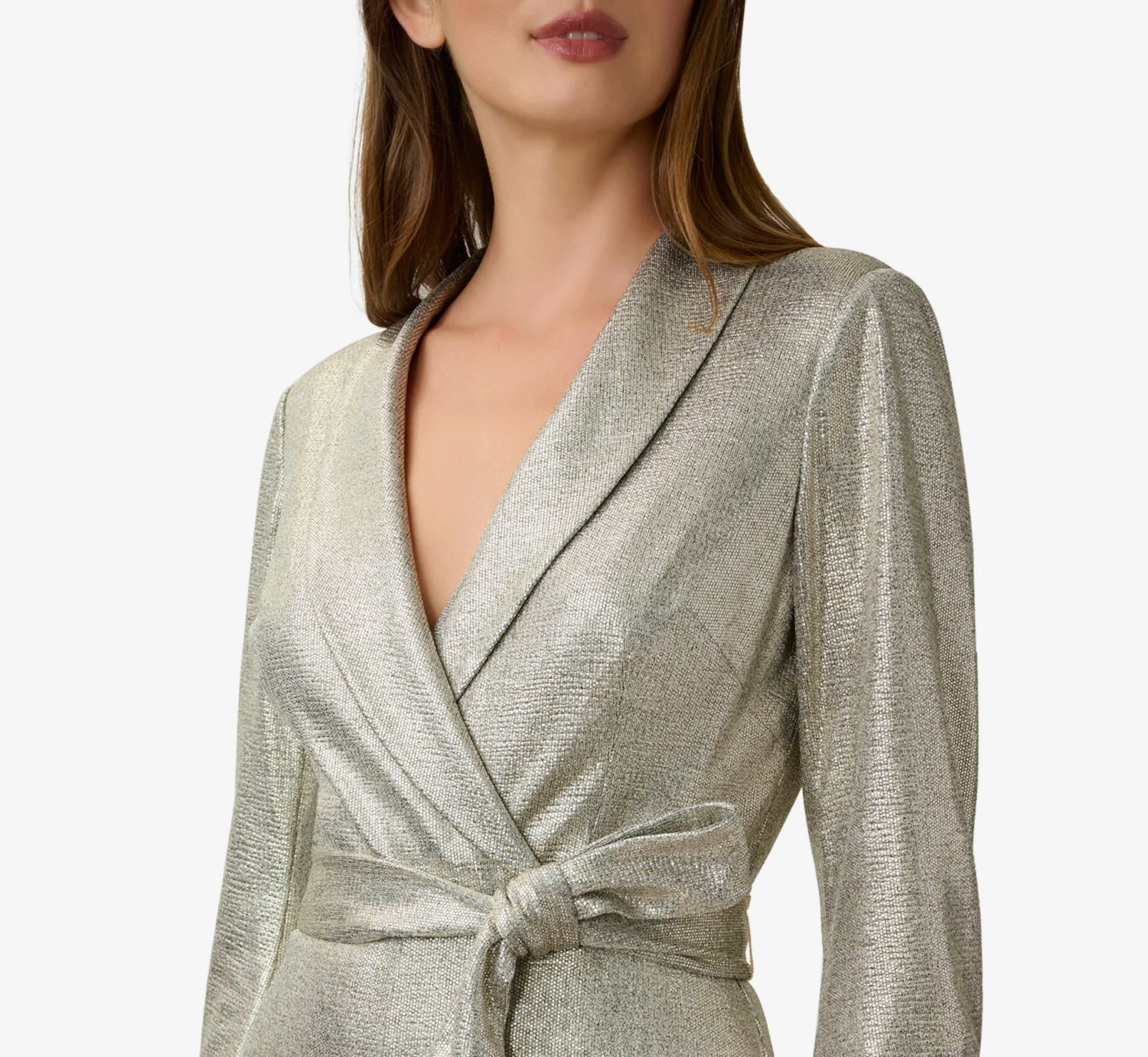 Adrianna Papell Foiled Stretch Jersey Tuxedo Jumpsuit In Light Gold 2 Adrianna Papell Foiled Stretch Jersey Tuxedo Jumpsuit In Light Gold - Image 2