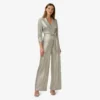 Adrianna Papell Foiled Stretch Jersey Tuxedo Jumpsuit In Light Gold