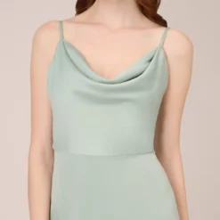 Adrianna Papell Satin Midi-Length Fit-And-Flare Cocktail Dress With Cowl Neck In Willow 7 Adrianna Papell Satin Midi-Length Fit-And-Flare Cocktail Dress With Cowl Neck In Willow -Glam Mirth Sales AP1E210107 AC057 Regular Detail