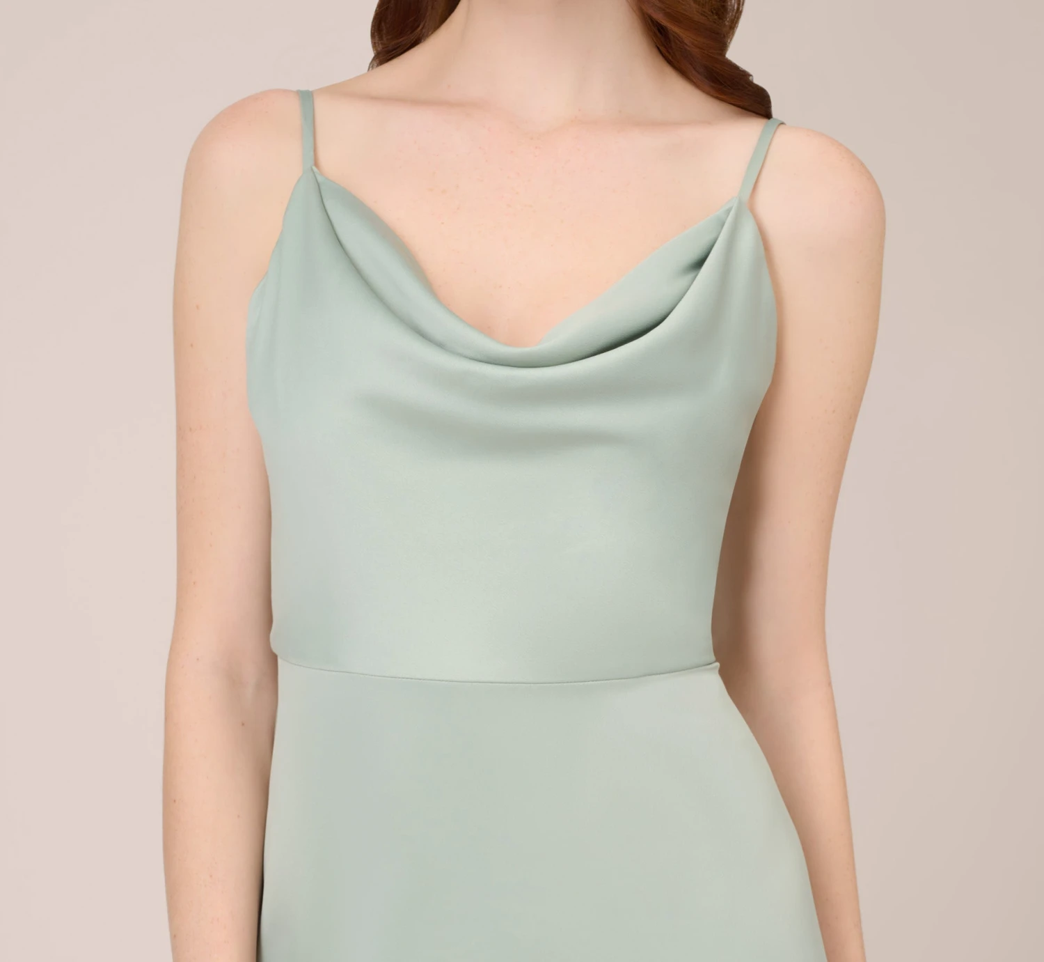 Adrianna Papell Satin Midi-Length Fit-And-Flare Cocktail Dress With Cowl Neck In Willow 3 Adrianna Papell Satin Midi-Length Fit-And-Flare Cocktail Dress With Cowl Neck In Willow - Image 3